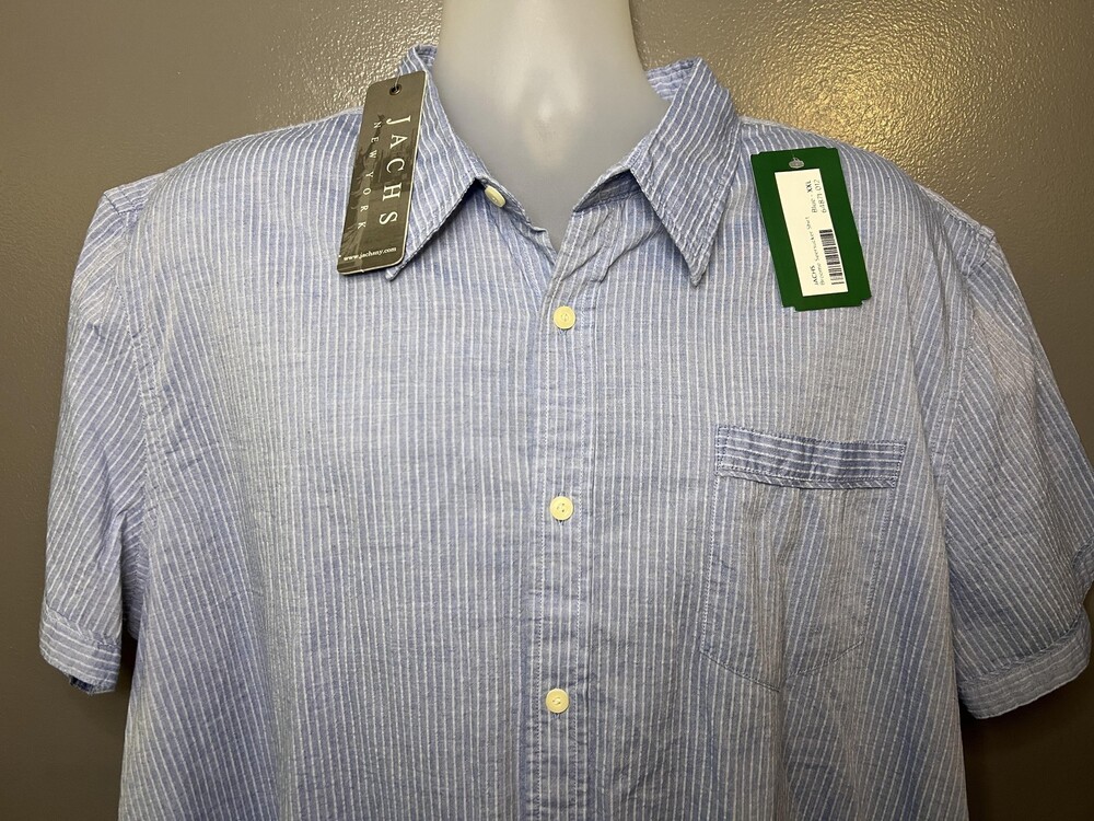 JACHS New York Shirt Mens 2XL Blue Striped Broome Seersucker Button Up Casual